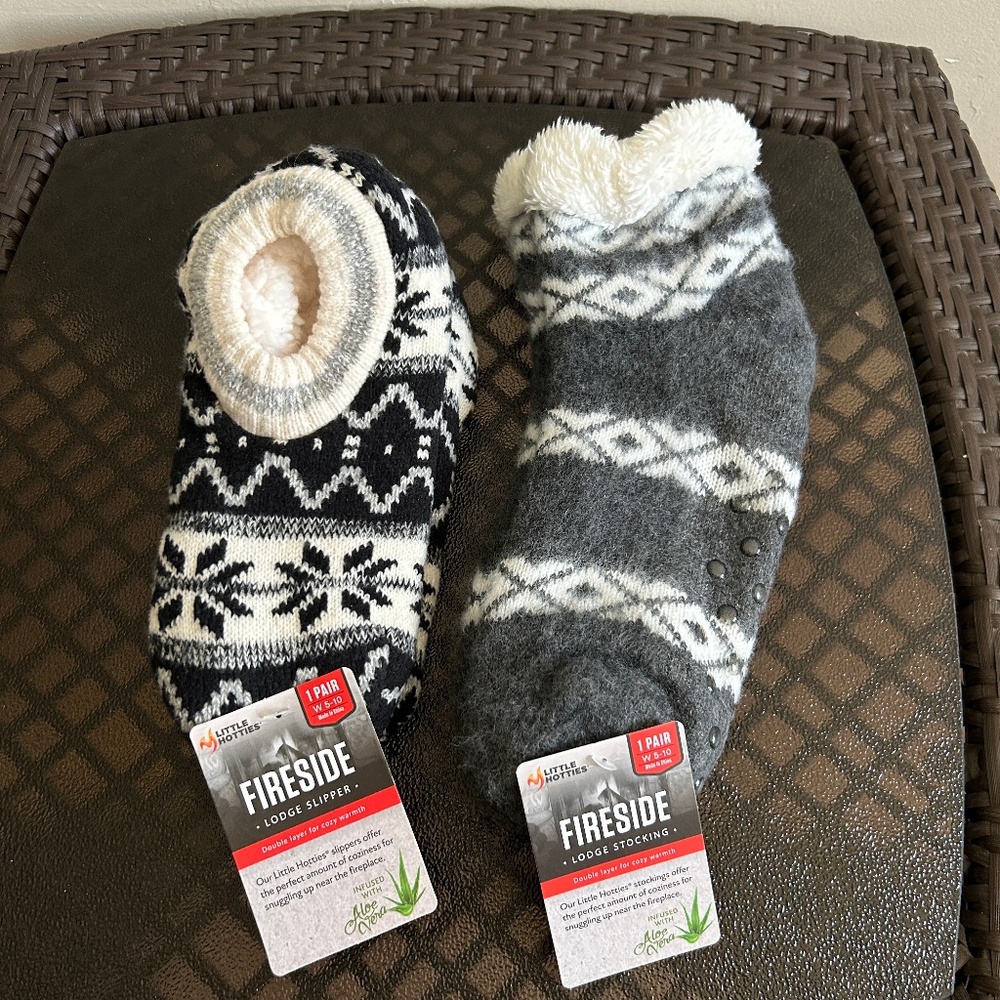 Little Hotties Fireside Lodge Slipper Socks Infused w/ Aloe Vera Size W 5-10
